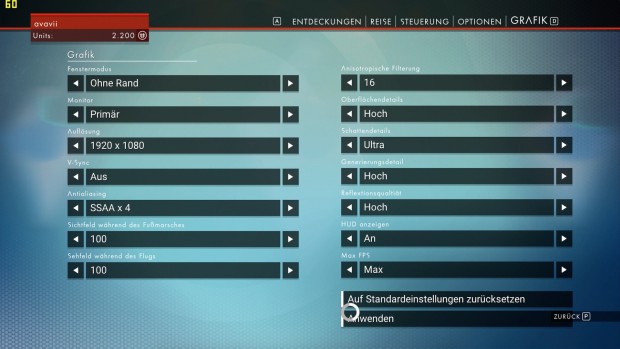 Das Grafikmenü der PC-Version